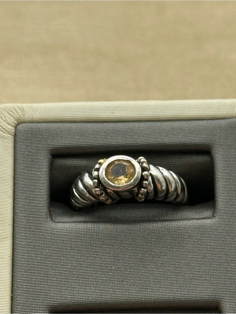 Silver tone Ring with Yellow Citrine Accent